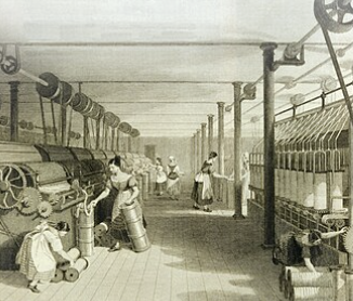 Interno di una fabbrica tessile dell'Ottocento